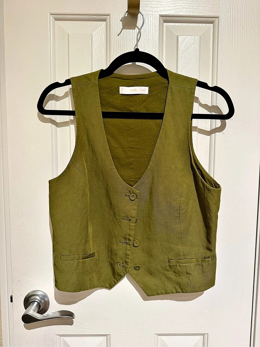 Mango Olive Green Button Front Vest Size Small